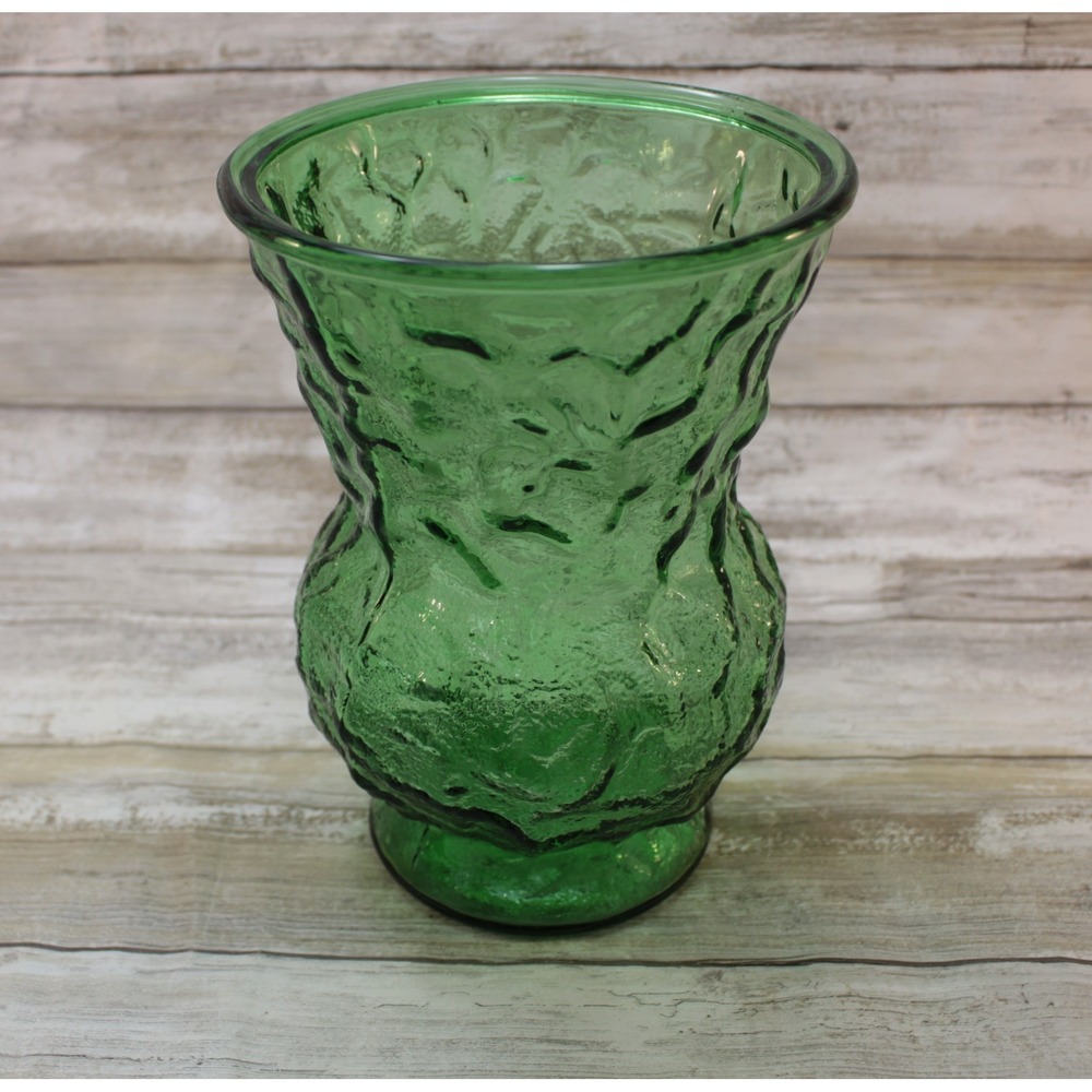 E.O Brody Co, Vintage Green Crinkled‎ Glass Flower Vase